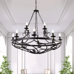 Cartwheel III lysekrone, 12 lyskilder, Ø 89 cm, svart, metall