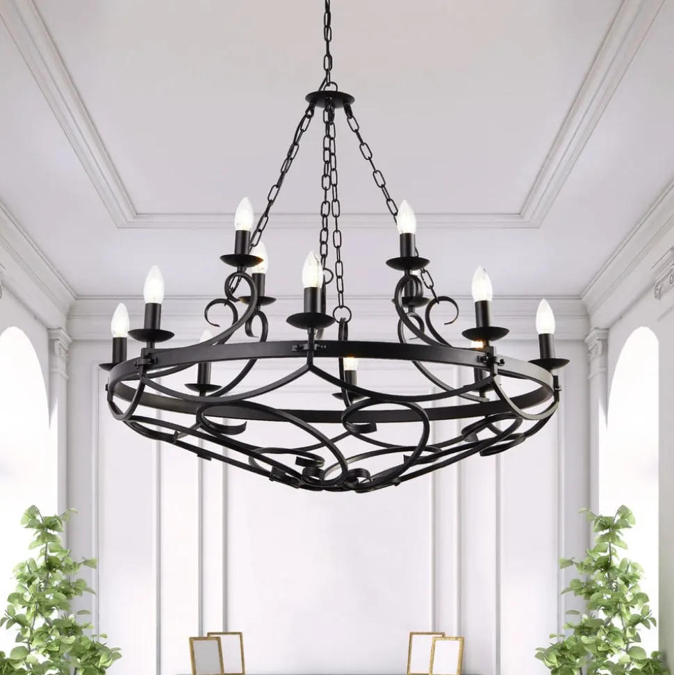 Cartwheel III lysekrone, 12 lyskilder, Ø 89 cm, svart, metall