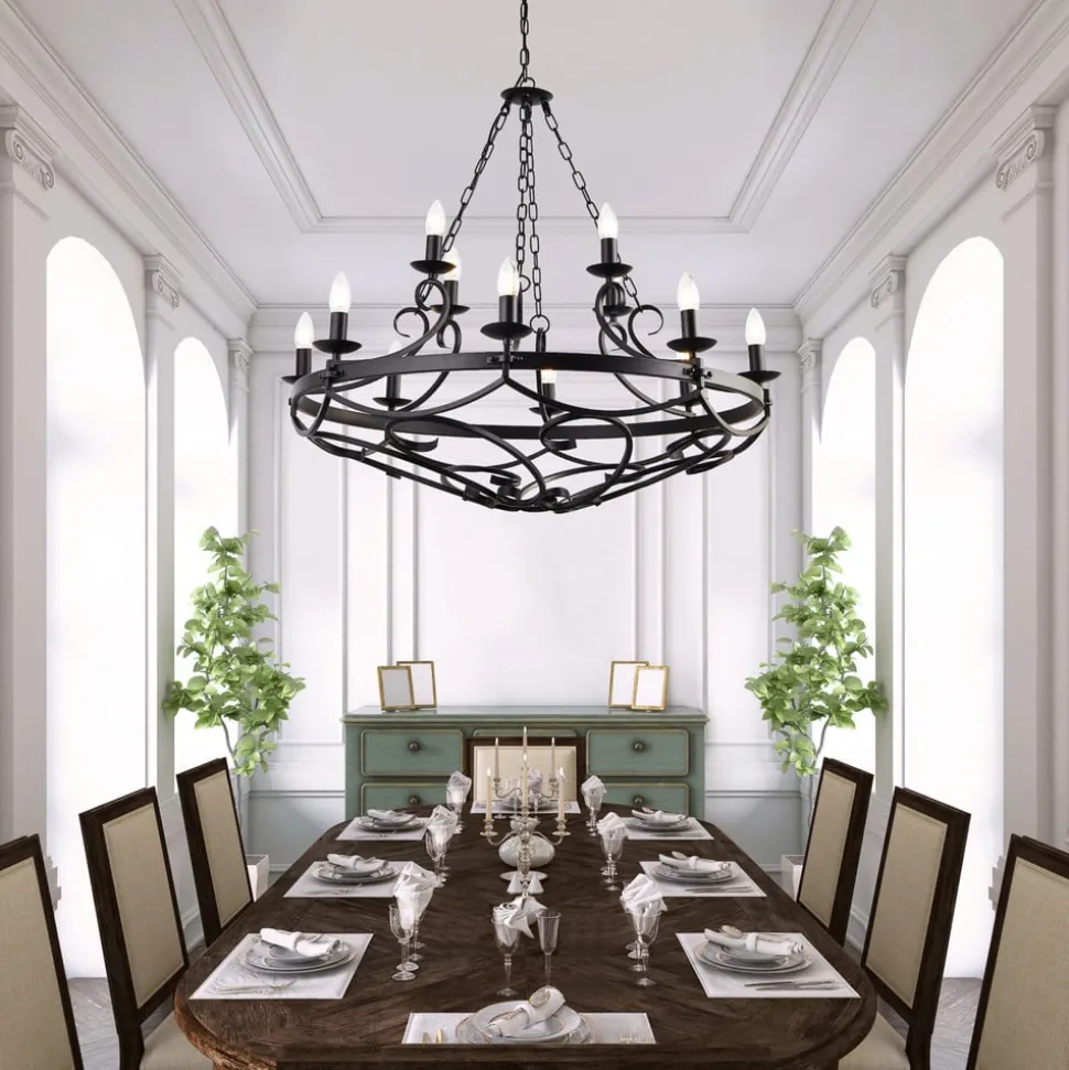 Cartwheel III lysekrone, 12 lyskilder, Ø 89 cm, svart, metall