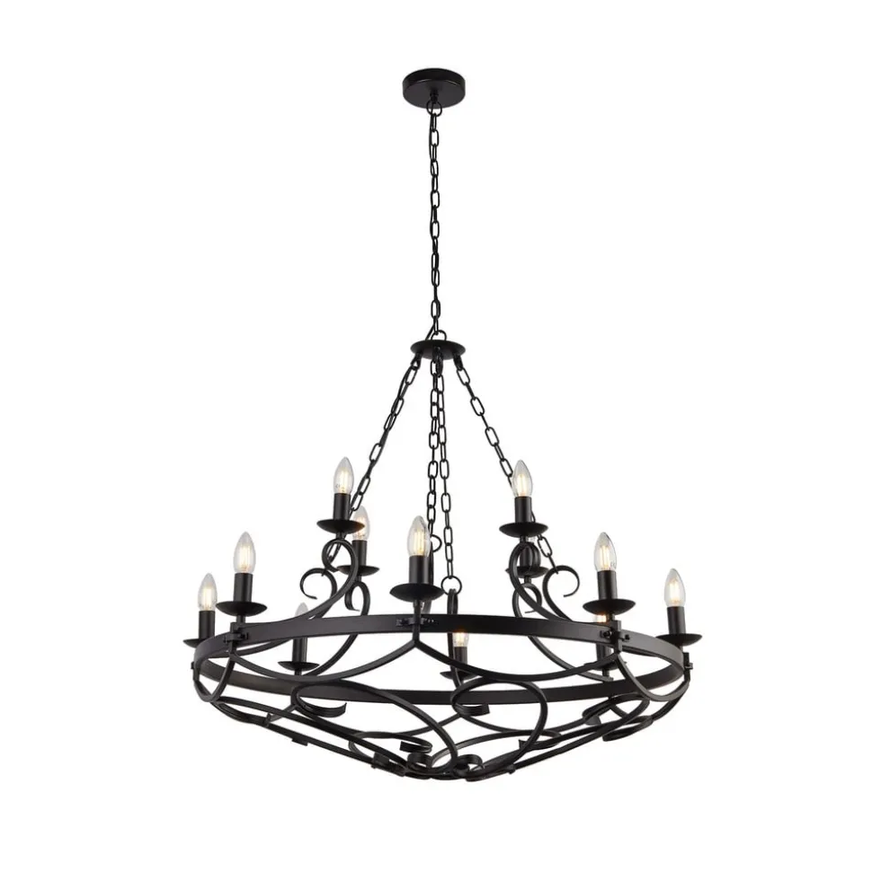 Cartwheel III lysekrone, 12 lyskilder, Ø 89 cm, svart, metall