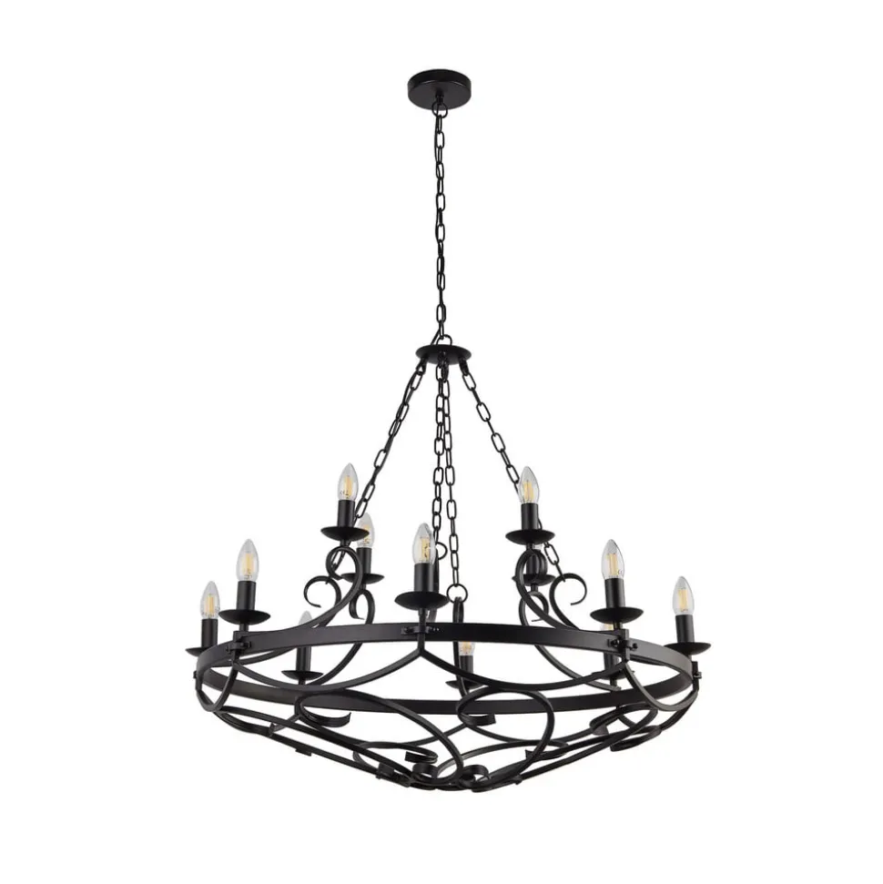 Cartwheel III lysekrone, 12 lyskilder, Ø 89 cm, svart, metall