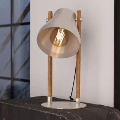 Cawton bordlampe, høyde 38 cm, stål/brunt, stål/tre