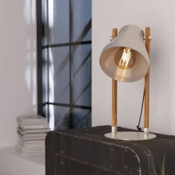 Cawton bordlampe, høyde 38 cm, stål/brunt, stål/tre