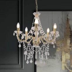 Cecilia lysekrone, gull, jern/akryl, Ø 52 cm, 5 lyskilder.