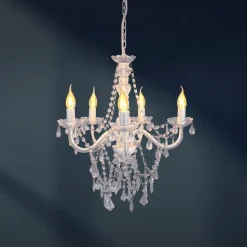 Cecilia lysekrone, hvit, jern/akryl, Ø 52 cm, 5 lyskilder.