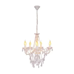 Cecilia lysekrone, hvit, jern/akryl, Ø 52 cm, 5 lyskilder.