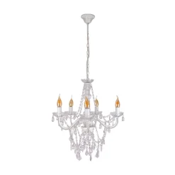 Cecilia lysekrone, hvit, jern/akryl, Ø 52 cm, 5 lyskilder.