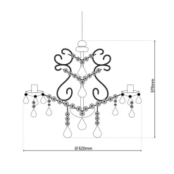Cecilia lysekrone, hvit, jern/akryl, Ø 52 cm, 5 lyskilder.