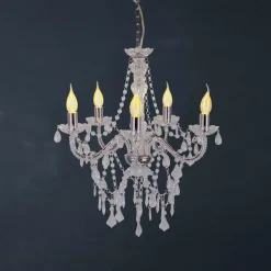 Cecilia lysekrone, krom, jern/akryl, Ø 52 cm, 5 lyskilder.