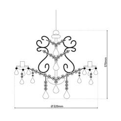 Cecilia lysekrone, krom, jern/akryl, Ø 52 cm, 5 lyskilder.