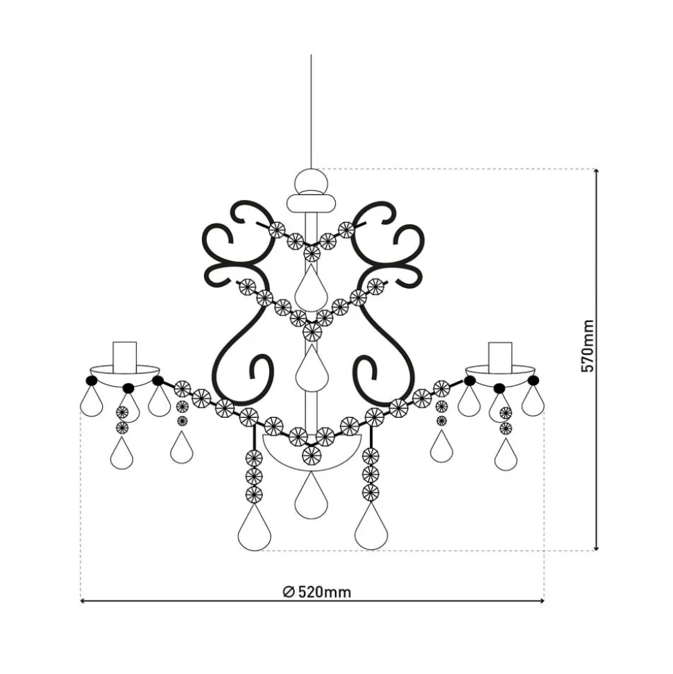 Cecilia lysekrone, krom, jern/akryl, Ø 52 cm, 5 lyskilder.