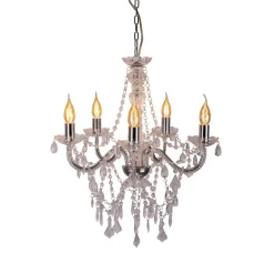 Cecilia lysekrone, krom, jern/akryl, Ø 52 cm, 5 lyskilder.