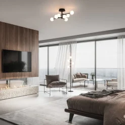 Cellar gulvlampe, jern, svart, glass, hvit, 4 lyskilder