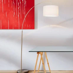 Clarie gulvlampe, hvit, jernfarget, 180 cm, stoff/metall