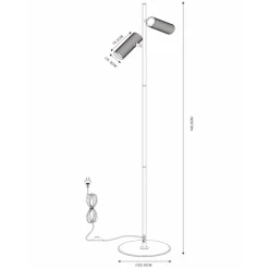 Club gulvlampe, justerbar, hvit, metall, 140 cm, GU10