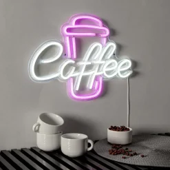 Coffee LED-vegglampe, rosa/hvit, pleksiglass, 40 x 30 cm USB