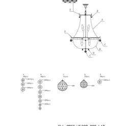 CR55 lysekrone, 12 lyskilder, med glassforheng