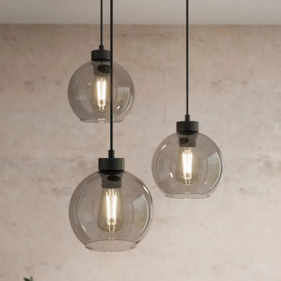 Cubus hengelampe, Ø 50 cm, 3 lyskilder, røykgrå, glass