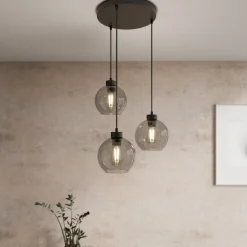 Cubus hengelampe, Ø 50 cm, 3 lyskilder, røykgrå, glass