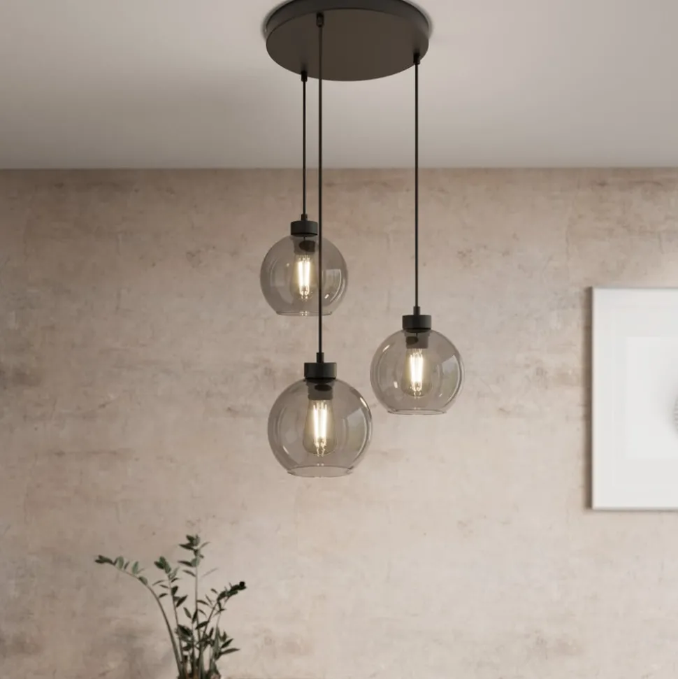 Cubus hengelampe, Ø 50 cm, 3 lyskilder, røykgrå, glass