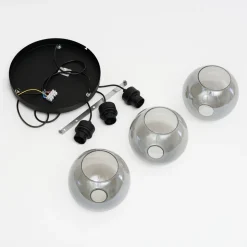 Cubus hengelampe, Ø 50 cm, 3 lyskilder, røykgrå, glass