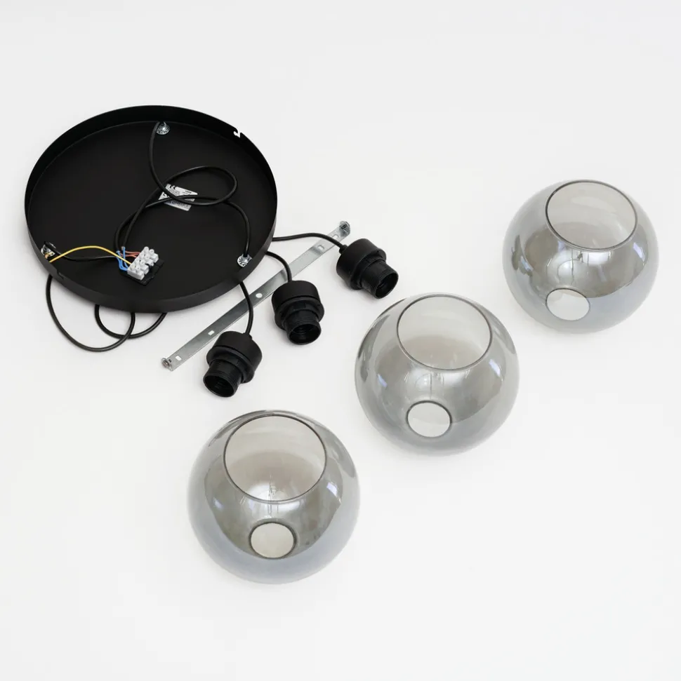 Cubus hengelampe, Ø 50 cm, 3 lyskilder, røykgrå, glass