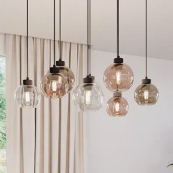 Cubus hengelampe, 85 cm, 8 lyskilder, klar/honning/brun, glass