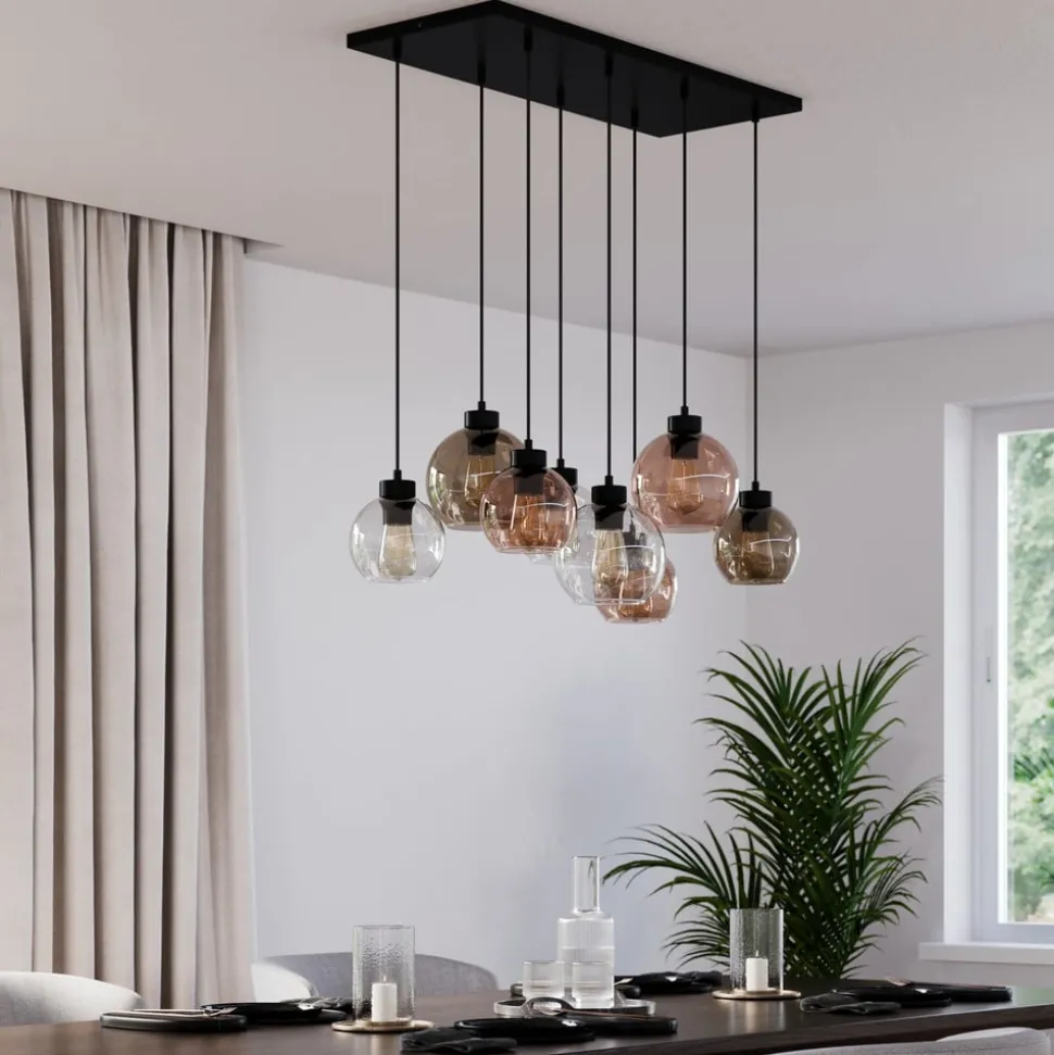 Cubus hengelampe, 85 cm, 8 lyskilder, klar/honning/brun, glass