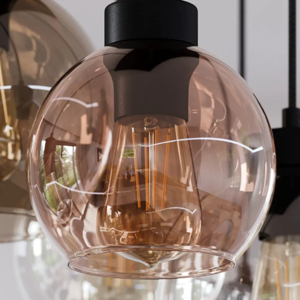 Cubus hengelampe, 85 cm, 8 lyskilder, klar/honning/brun, glass