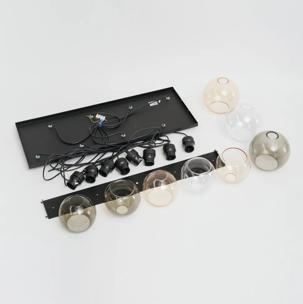 Cubus hengelampe, 85 cm, 8 lyskilder, klar/honning/brun, glass