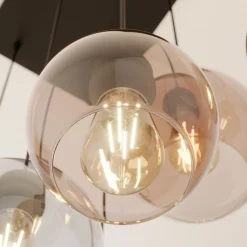 Cubus hengelampe, 74 cm, 6 lyskilder, klar/honning/brun, glass