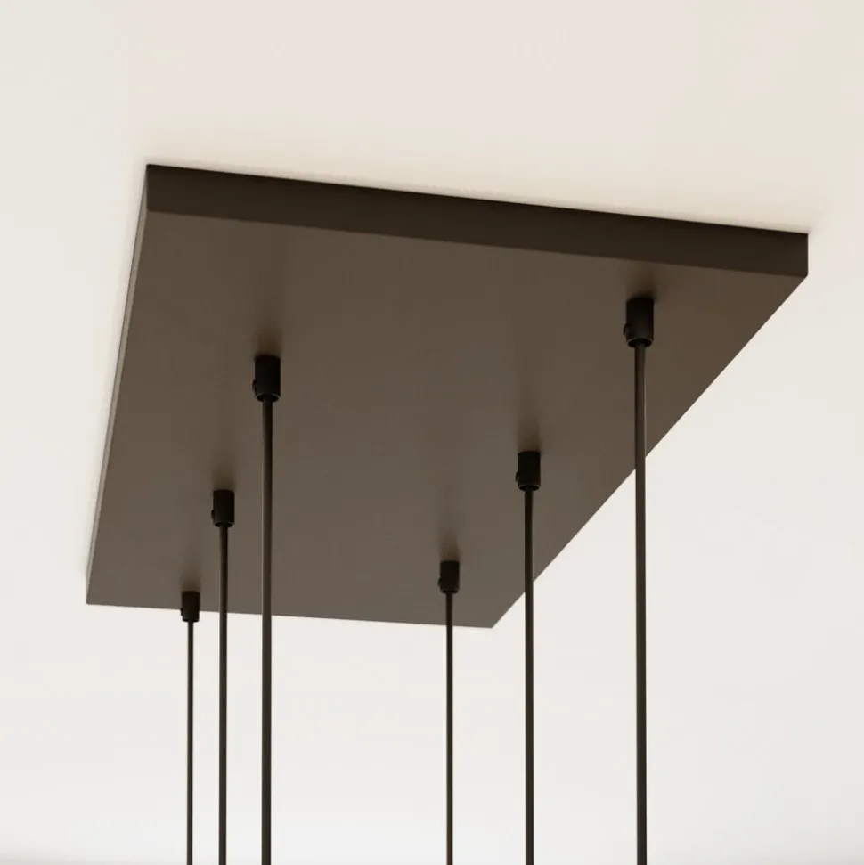 Cubus hengelampe, 74 cm, 6 lyskilder, klar/honning/brun, glass