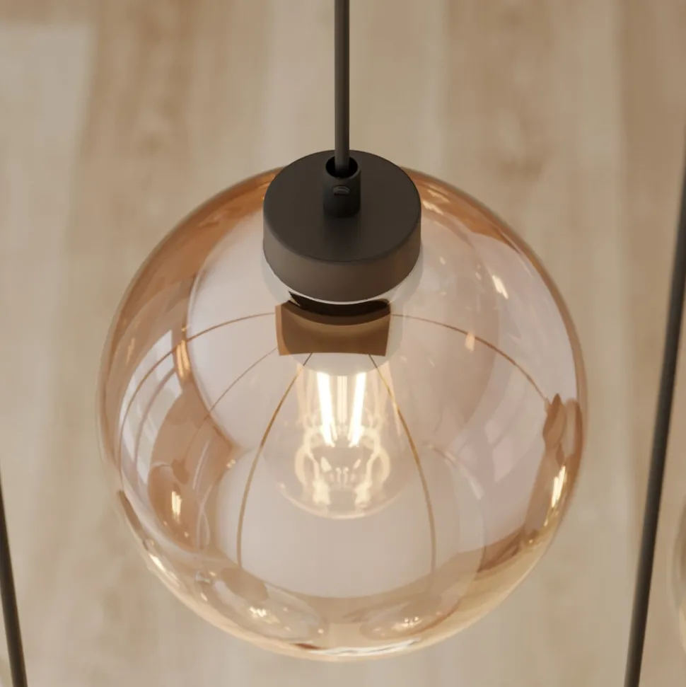 Cubus hengelampe, 74 cm, 6 lyskilder, klar/honning/brun, glass