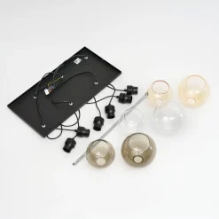 Cubus hengelampe, 74 cm, 6 lyskilder, klar/honning/brun, glass