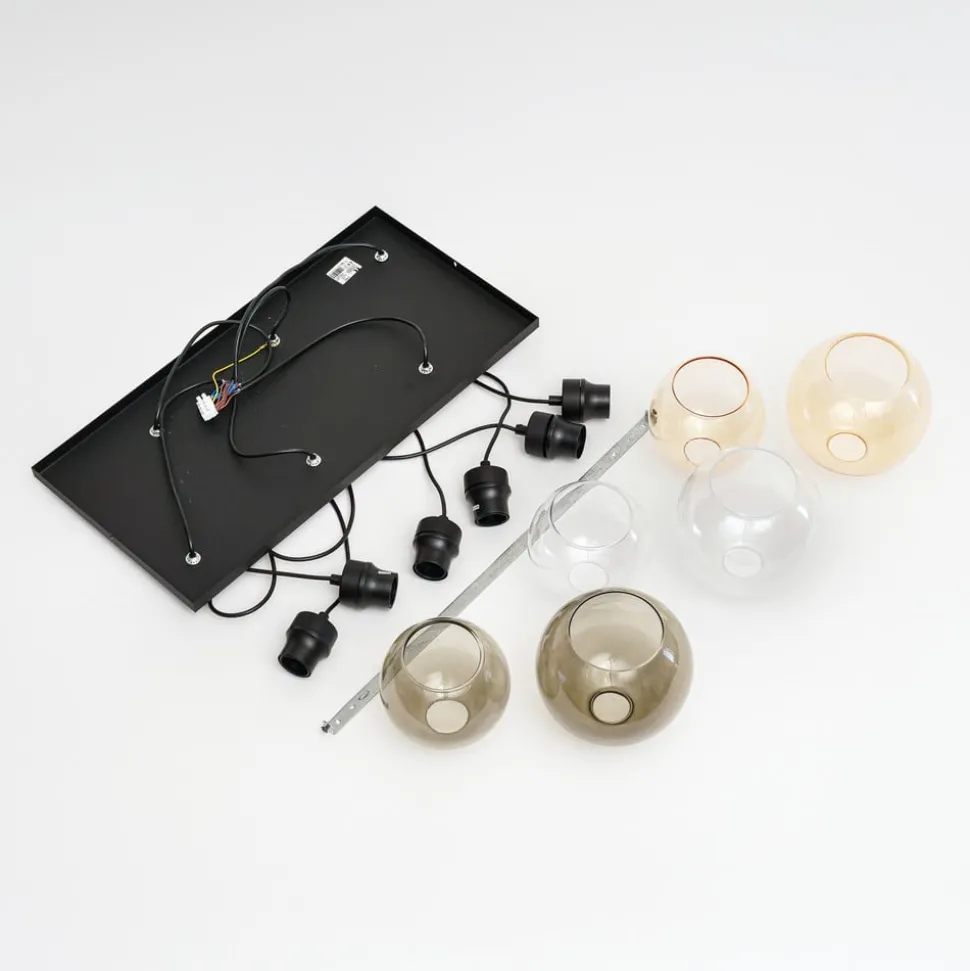 Cubus hengelampe, 74 cm, 6 lyskilder, klar/honning/brun, glass