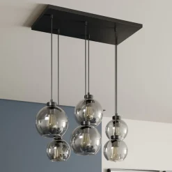 Cubus hengelampe, røykgrå, glass, 74 cm lang, 6 lyskilder