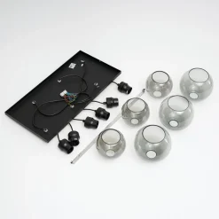 Cubus hengelampe, røykgrå, glass, 74 cm lang, 6 lyskilder