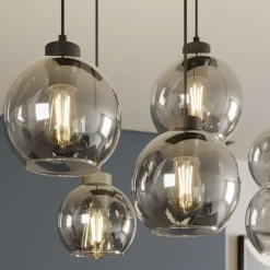 Cubus hengelampe, røykgrå, glass, 74 cm lang, 6 lyskilder