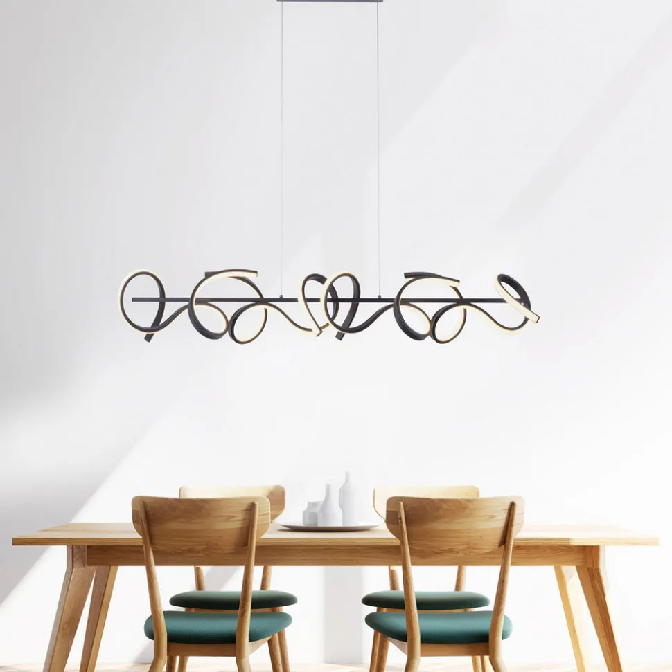Curls LED-hengelampe, svart, metall, 99 cm lang, dimbar