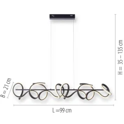 Curls LED-hengelampe, svart, metall, 99 cm lang, dimbar