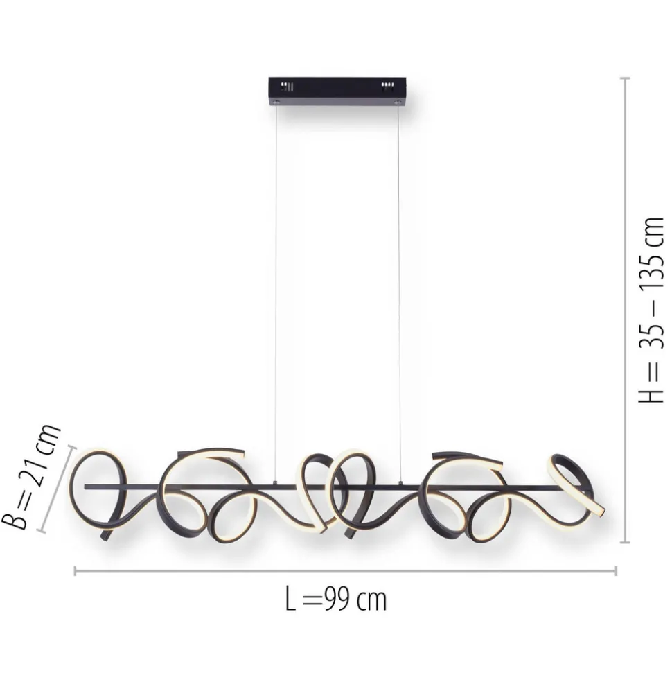 Curls LED-hengelampe, svart, metall, 99 cm lang, dimbar