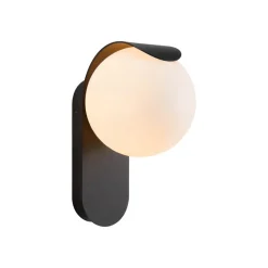 Dalius utendørs vegglampe, svart, hvit kuppelskjerm