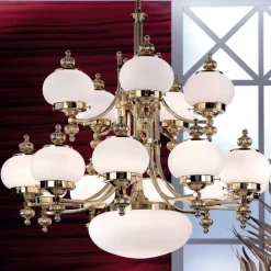 Delia lysekrone, messingfarget Ø 100 cm, 16-lys, glass