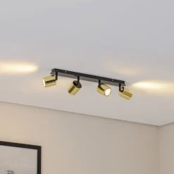 Downlight Demia, svart/messingfarget, 66 cm, GU10