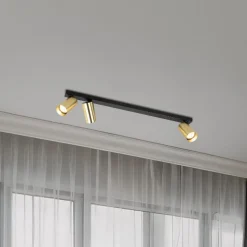 Downlight Hero, svart/gull, 3 lyskilder, 70 cm, metall