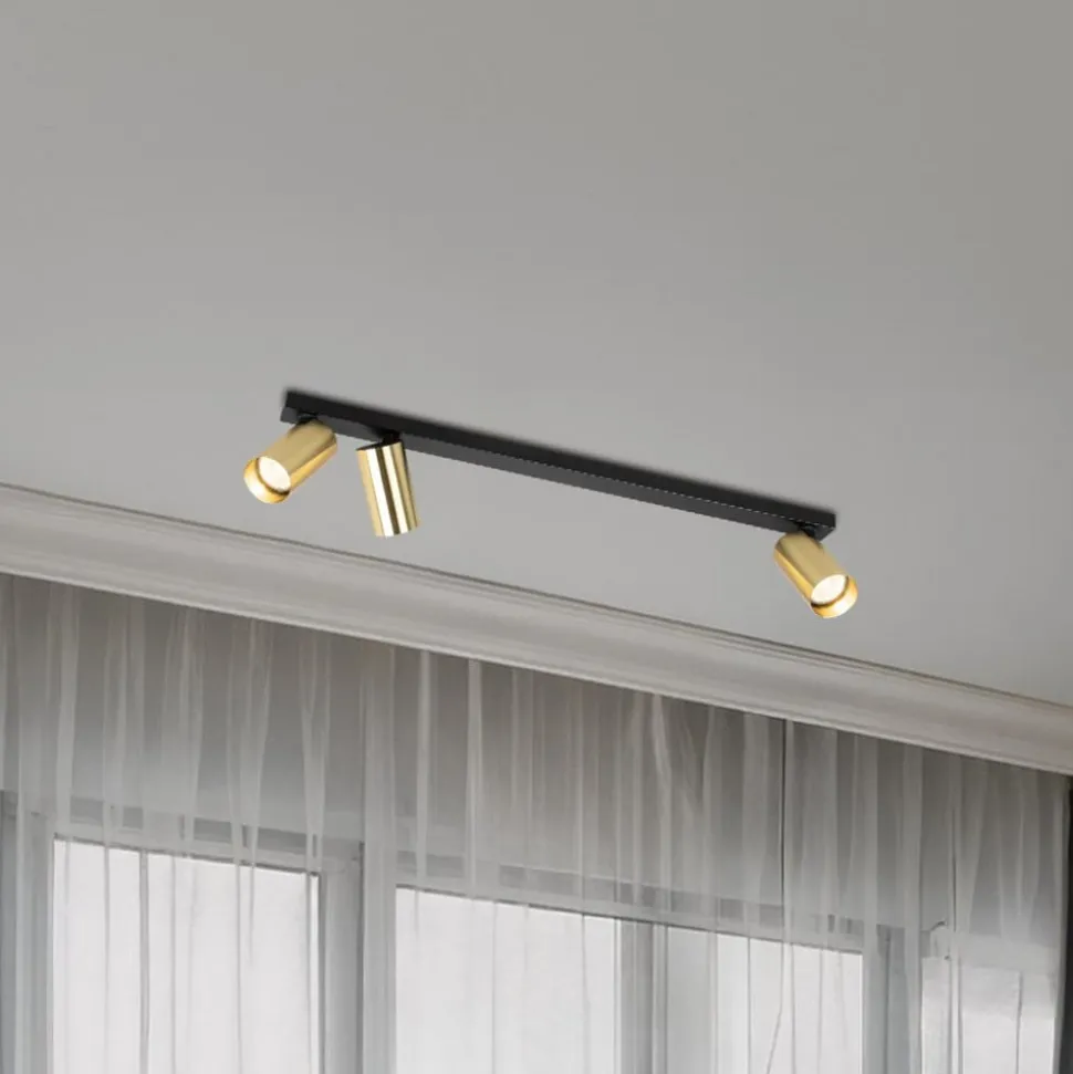 Downlight Hero, svart/gull, 3 lyskilder, 70 cm, metall