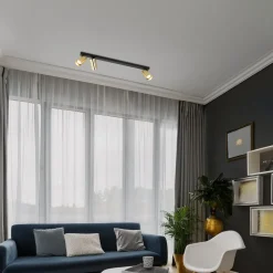 Downlight Hero, svart/gull, 3 lyskilder, 70 cm, metall