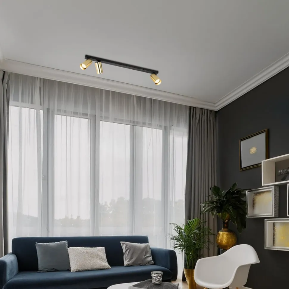 Downlight Hero, svart/gull, 3 lyskilder, 70 cm, metall