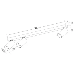 Downlight Hero, svart/gull, 3 lyskilder, 70 cm, metall