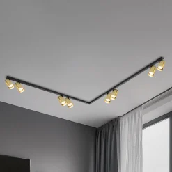 Downlight Hero, svart/gull, 8 lyskilder, 240 cm, metall